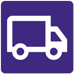 fast delivery truck icon coloured white on dark purple background