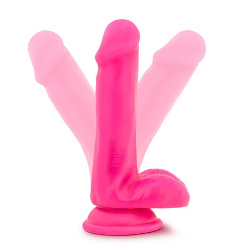 Dual Density Women Cock Dildo with Balls For Women Men Neon Pink 6 Inch