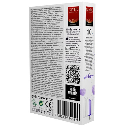 Glyde Ultra Wildberry Flavour Vegan Condoms 10 Pack