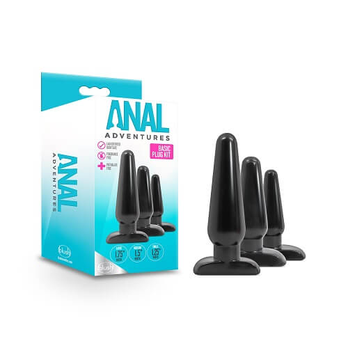 Anal Adventures Basic Plug Kit Pleasure Stimulator Masturbator Black